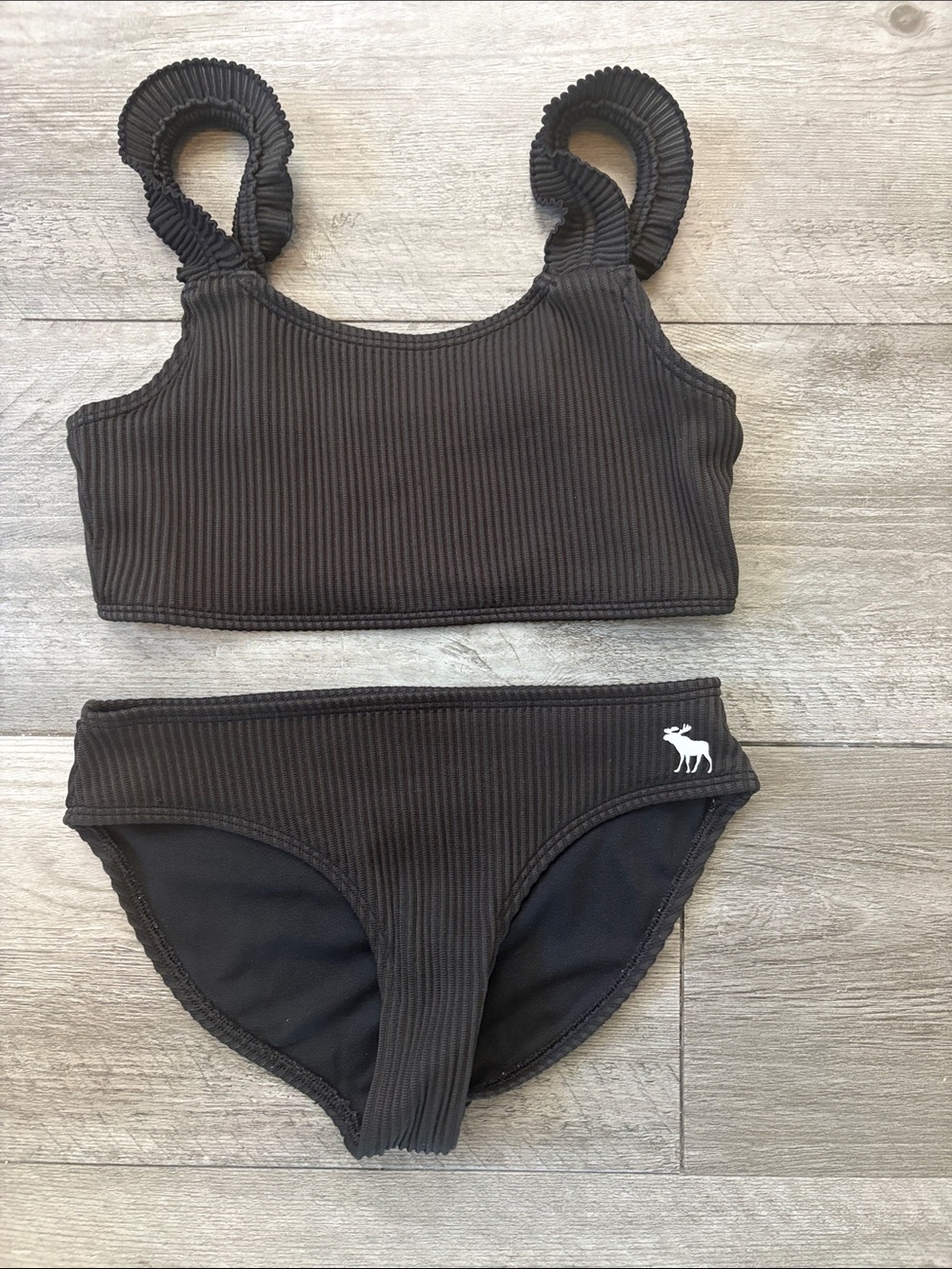 abercrombie kids Black Ribbed Two-Piece Bikini w/ Ruffle Straps - GUC, size 7/8